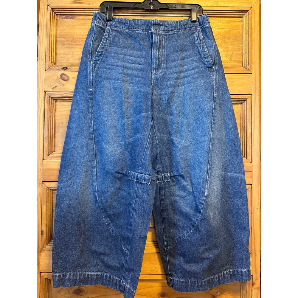 Pilcro Wide-Leg Flare Jeans in Dark Blue Denim - Picture 2 of 8